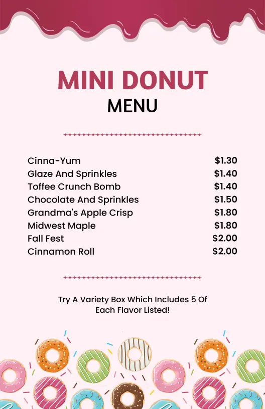 Colorful Illustrated Mini Donut Menu Template