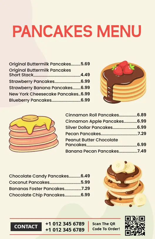 Colorful Illustrated Pancakes Menu Template