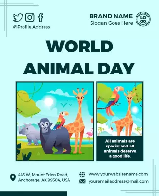 Colorful Illustrated World Animal Day Celebration Poster Template