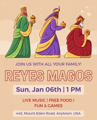 Colorful Illustration of Reyes Magos Family Celebration Poster Template