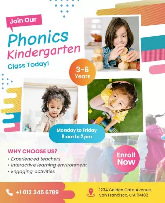 Colorful Interactive Phonics Kindergarten Class Poster Template
