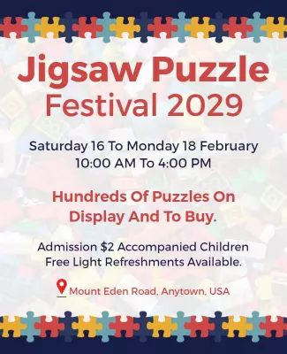Colorful Jigsaw Puzzle Festival Event Poster Template
