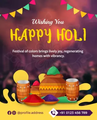 Colorful Joyful Holi Festival Celebration Poster Template