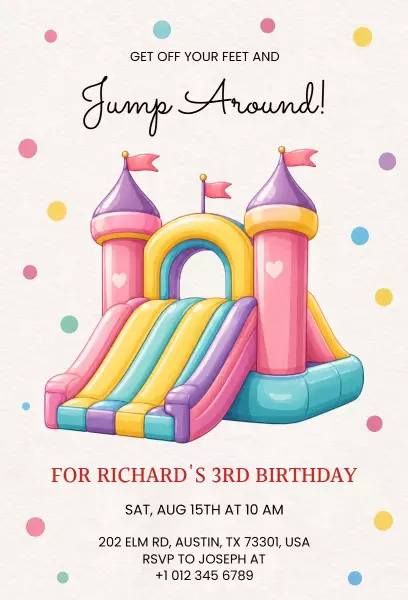 Colorful Jumping Castle Kids Birthday Celebration Invitation Template