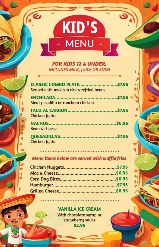 Colorful Kid-Friendly Favorites with Fun Options Kids Menu Template