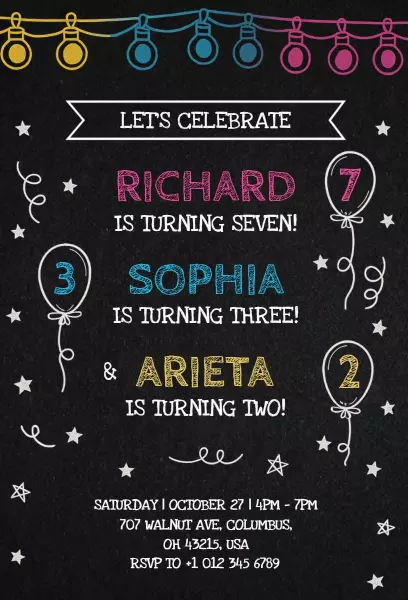 Colorful Kids Birthday Celebration Invitation Template