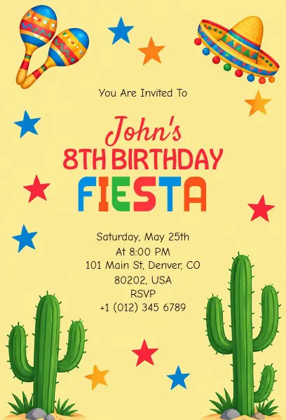 Colorful Kids Birthday Fiesta Celebration Invitation Template