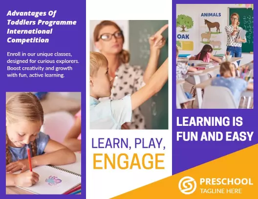 Colorful Kids Learning Engagement Activities Preschool Brochure Template