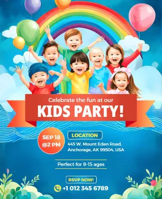Colorful Fun Kids Party Celebration Flyer Template