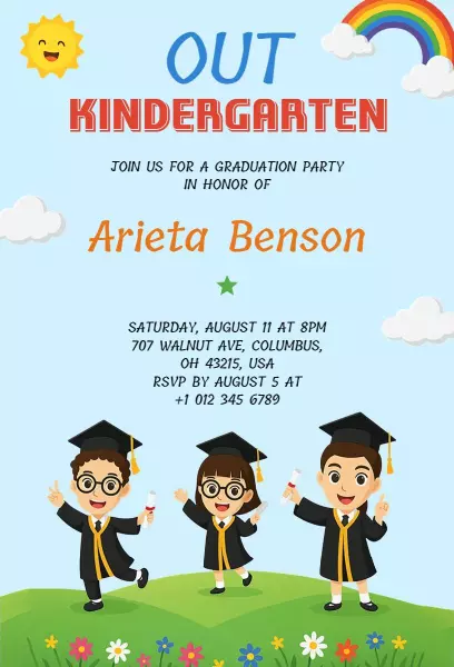Colorful Kindergarten Graduation Celebration Invitation Template