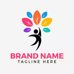 Colorful Leaves and Joyful Figure Celebrating LGBT Unity Logo Template