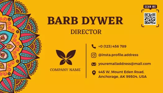 Colorful Mandala Pattern on Vibrant Yellow Business Card Template
