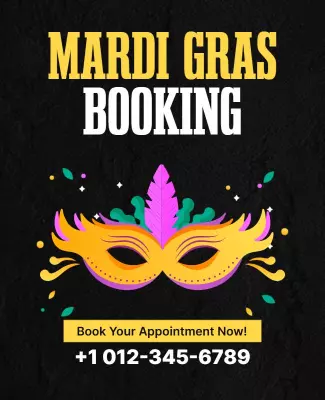 Colorful Mardi Gras Mask Booking Event Poster Template