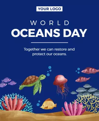 Colorful Marine Life Celebration for World Oceans Day Poster Template