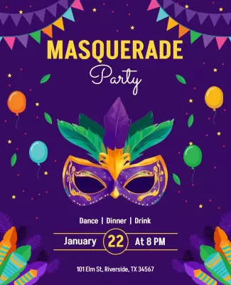 Colorful Masquerade Party Celebration Flyer Template