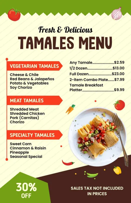 Colorful Mexican Cuisine Tamales Selection Special Menu Template