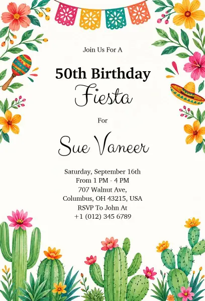 Colorful Mexican Fiesta 50th Birthday Invitation Template