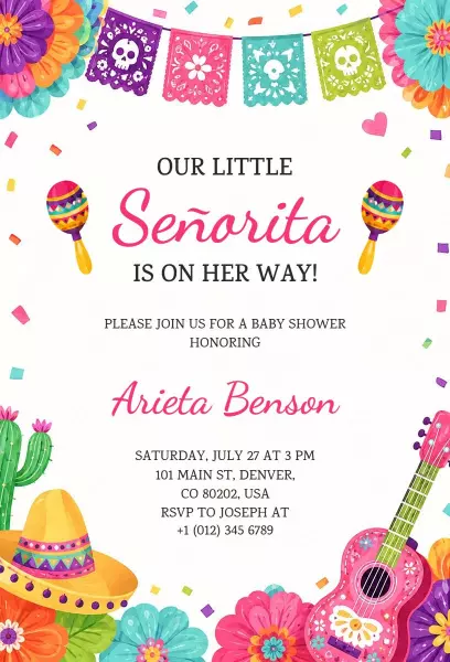 Colorful Mexican Fiesta Baby Shower Celebration Invitation Template