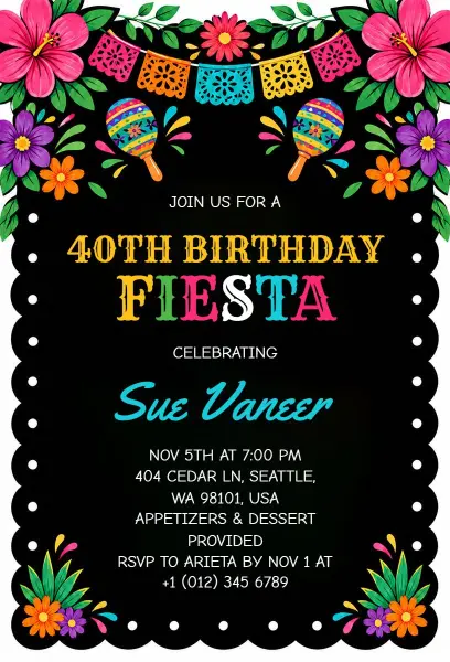 Colorful Mexican Fiesta Birthday Invitation Template