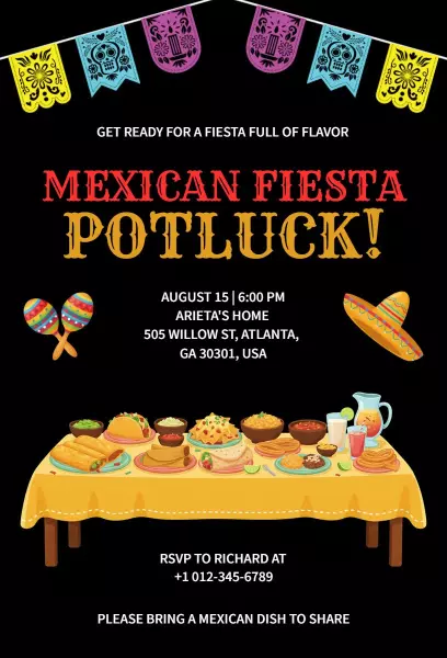 Colorful Mexican Fiesta Potluck Celebration Invitation Template