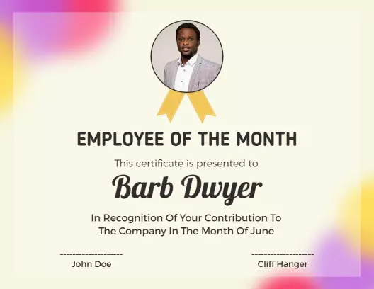 Colorful Modern Employee of the Month Recognition Certificate Template