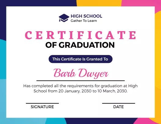 Colorful Modern High School Graduation Achievement Certificate Template