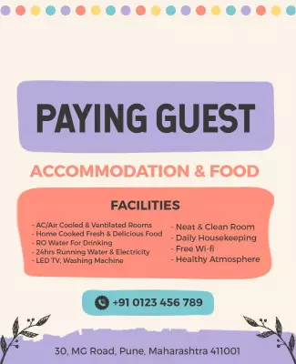 Colorful Modern Paying Guest Accommodation Services Poster Template