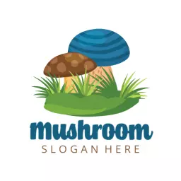 Colorful Mushrooms Surrounded by Fresh Grass Logo Template
