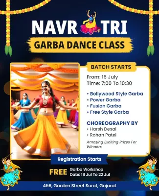 Colorful Navratri Garba Dance Class Workshop Poster Template
