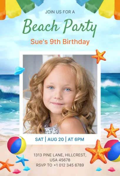 Colorful Ocean Waves Beach Party Celebration Invitation Template