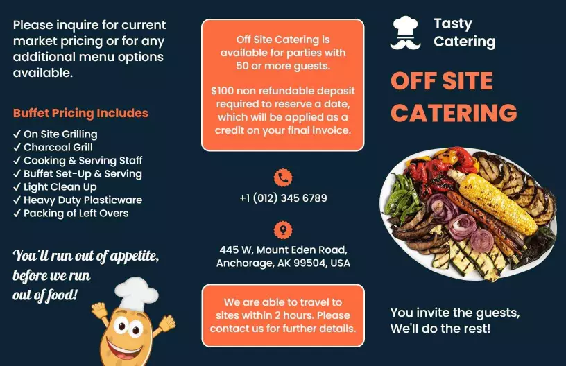 Colorful Off Site Catering Menu and Pricing Brochure Template