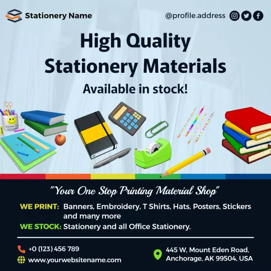 Colorful Office Stationery Supplies and Services Ad Template