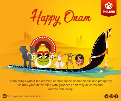 Colorful Onam Celebration with Traditional Dance and Elephant Ad Template