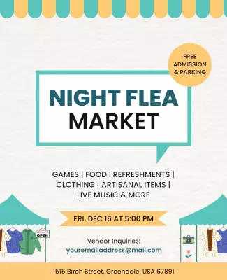 Colorful Outdoor Night Flea Market Event Poster Template