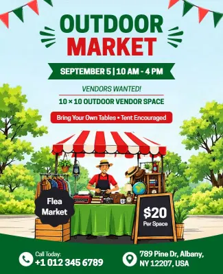 Colorful Outdoor Vendor Space Marketplace Flyer Template