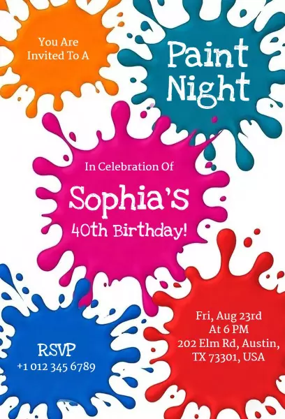 Colorful Paint Night 40th Birthday Celebration Invitation Template