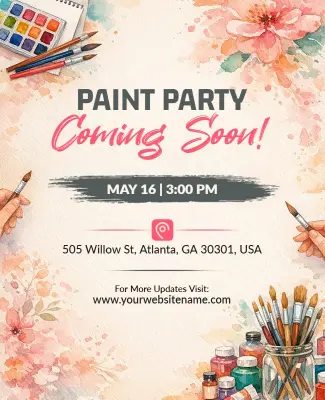 Colorful Paint Party Coming Soon Flyer Template