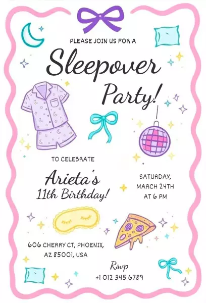 Colorful Pajama Themed Sleepover Party Invitation Template