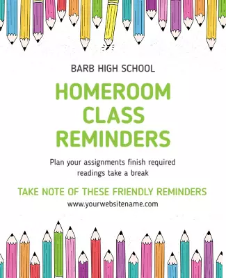 Colorful Pencil-Themed Homeroom Class Reminders Poster Template
