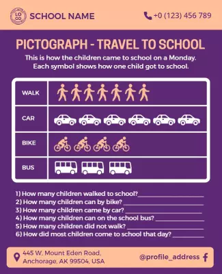 Colorful Pictograph Travel to School Survey Poster Template