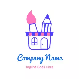 Colorful Pink and Blue Art Supply Shop Drawing Logo Template