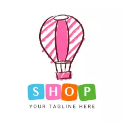 Colorful Pink Hot Air Balloon Creating Baby Shop Logo Template