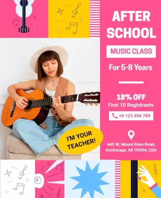 Colorful Playful After School Music Class for Kids Poster Template