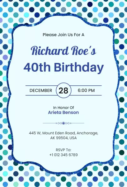 Colorful Polka Dot 40th Birthday Celebration Invitation Template