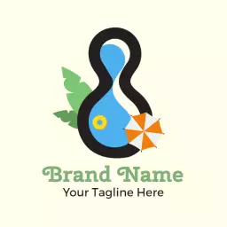Colorful Pool Design with Tropical Elements for Swimming Pool Logo Template