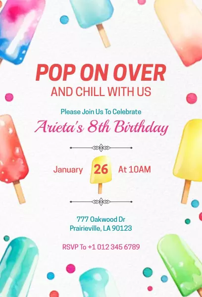 Colorful Popsicle Summer Birthday Celebration Invitation Template