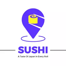 Colorful Purple and Yellow Sushi Roll Delivery Logo Template