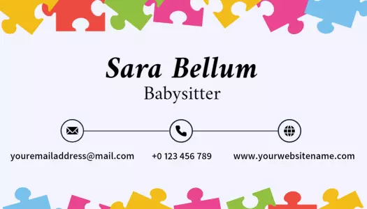 Colorful Puzzle Pieces Themed Babysitting Business Card Template