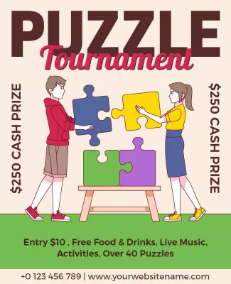 Colorful Puzzle Tournament with Live Music and Cash Prizes Poster Template