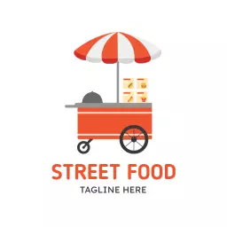 Colorful Red and White Food Cart Serving Street Food Logo Template